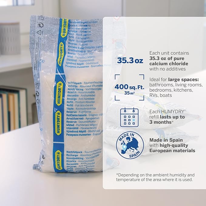 HUMYDRY Moisture Absorber Refills for 35.3 Oz Dehumidifier Device, Pack of 3 Unscented Humidity Absorber Bags, Non Electric Refill Pouches For Basements Garages Offices RVs and Large Enclosed Spaces - Image 4