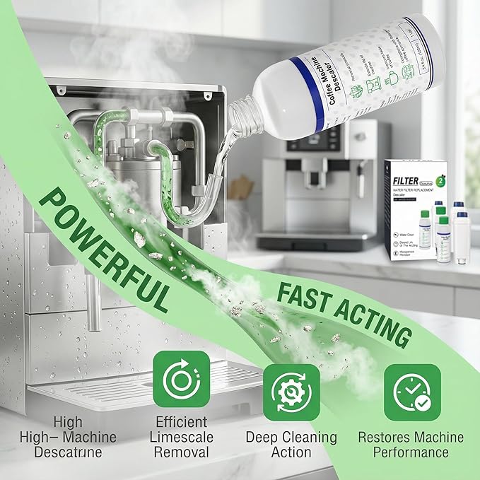 Descaling Kit Compatible with Delonghi Coffee Machines: 2 Full Maintenance Cycles | 2 Compatible with De'Longhi water Filters + 2x100ml Descaling Solution Replace Every 3 Months （6-Month） - Image 3