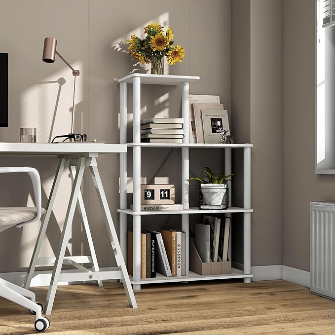 Homes: Inside + Out Apexa Modern 5-Cube Ladder Shelving Units, Collectibles Display Shelves, Easy Assembly Standing Shelf, Home Storage Organizer for Living Room, Bedroom, Office, Taupe Grey - Image 13