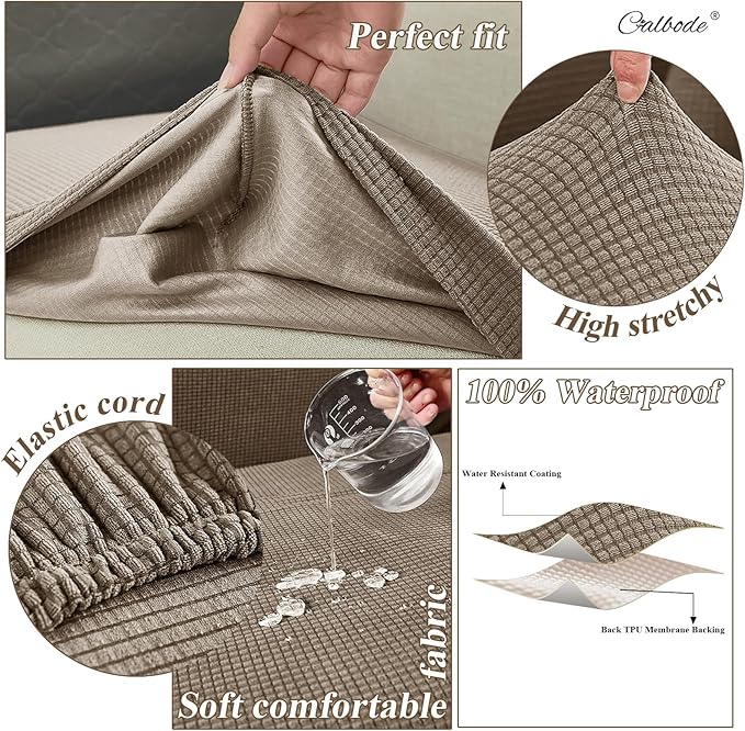8Pcs Outdoor Stretch Cushion Covers,Waterproof Outdoor Chair Cushion Covers for Patio Furniture, Washable Jacquard Couch Covers Replacement for Patio Furniture(Khaki, Cover Only) - Image 3