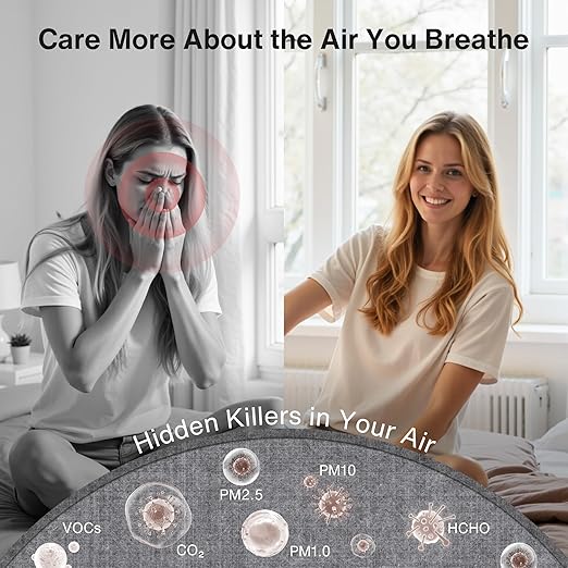 bonoch 16 in 1 Air Quality Monitor Indoor 7" Display 9 AQI+7 AQI Alerts, CO2 Monitor Air Quality Tester for CO2, TVOC, PM2.5 PM1.0 PM10, HCHO Temperature Humidity AQI & Time Air Quality Meter for Home - Image 8