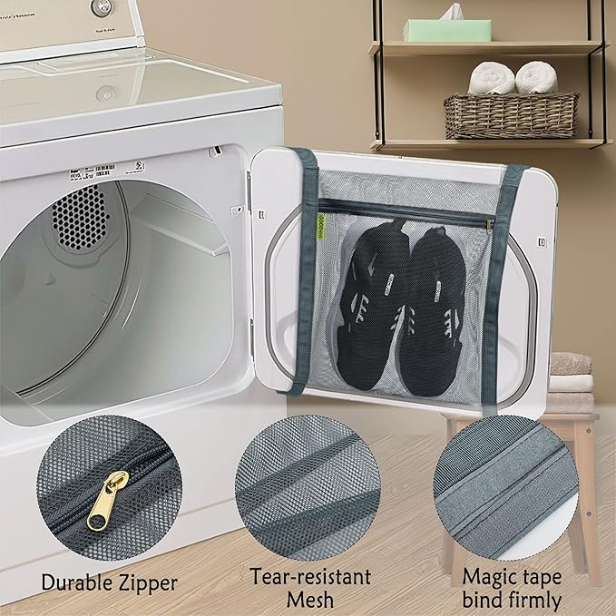 Shoe Dryer Bag, Sneaker Dry Net for Dryer, HoneyComber Mesh Bags with Zipper and Strap for Shoes, Laundry Reused Bag Tool, 15.7x13.8 Inches (1Pc Grey) - Image 3