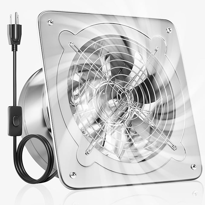 Voltset 6-Inch Metal Exhaust Fan, 294CFM Vent Fan for Garage with Switch, Wall-Mounted Attic Ventilation with Backdraft Damper, Extractor Fan for Stove Bathroom Kitchen Chicken Coop Shed, Silver by Voltset