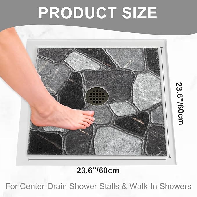 Square Shower Mat Non Slip: 24x24 Inch Extra Large Shower Mats for Inside Shower, Anti Slip Shower Floor Mat, Loofah Shower Stall Mats for Elderly, Non Slip Shower Mat with Drain Hole in Middle - Image 7