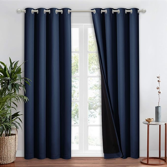 NICETOWN 100% Blackout Curtain Set, Thermal Insulated & Energy Efficiency Window Draperies for Guest Room, Full Shading Panel for Shift Worker and Light Sleepers, Navy Blue, 52W x 84L, 1 PC by NICETOWN