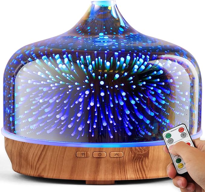 Porseme 500ml Glass Essential Oil Diffuser Aromatherapy Ultrasonic Cool Mist Humidifier 15-21 Running Hours Diffusers with Remote Control for Sleeping Yoga Office Working Spa and Rest by Porseme