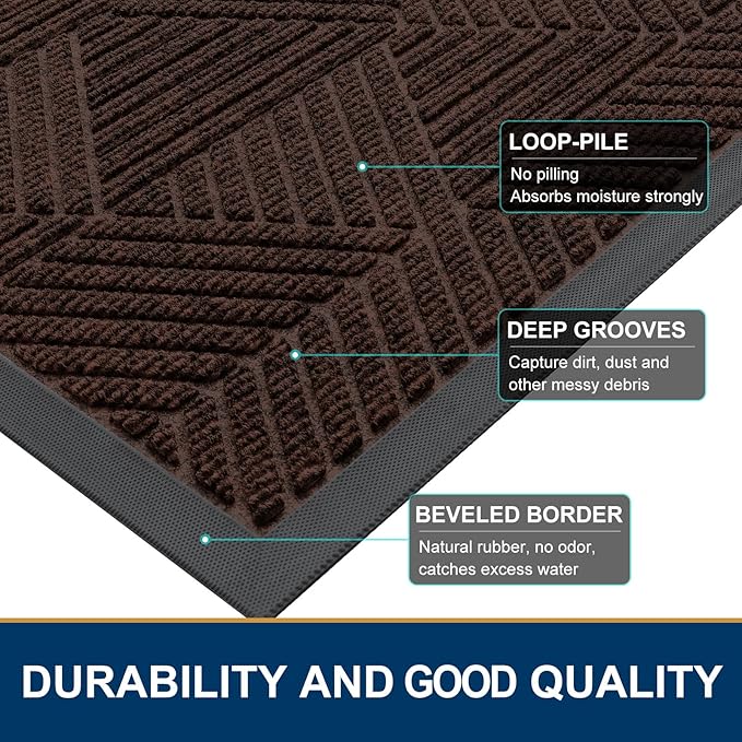 Smiry Front Door Mat Outside Entrance, Heavy Duty Sturdy Natural Rubber Doormat, Trap Dirt and Moisture, Easy Clean Low Profile Welcome Floor Mats for Indoor Outdoor Entry, 59x34 Inch, Dark Brown - Image 4