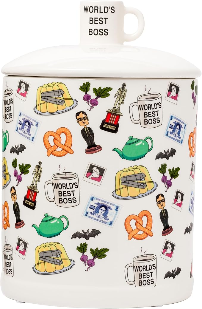 Silver Buffalo The Office Dunder Mifflin World's Best Boss Classic Icons Ceramic Cookie Snack Jar (Large) by SilverBuffalo