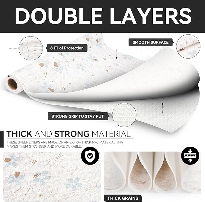 Ray Star Shelf Liner, 18in x 4FT Non Adhesive Floral Cabinet Liner for Pantry Refrigerator Drawer, Strong Grip Non Slip Waterproof Easy Trim, Durable Shelf Liners for Kitchen Cabinets Organization - Image 7