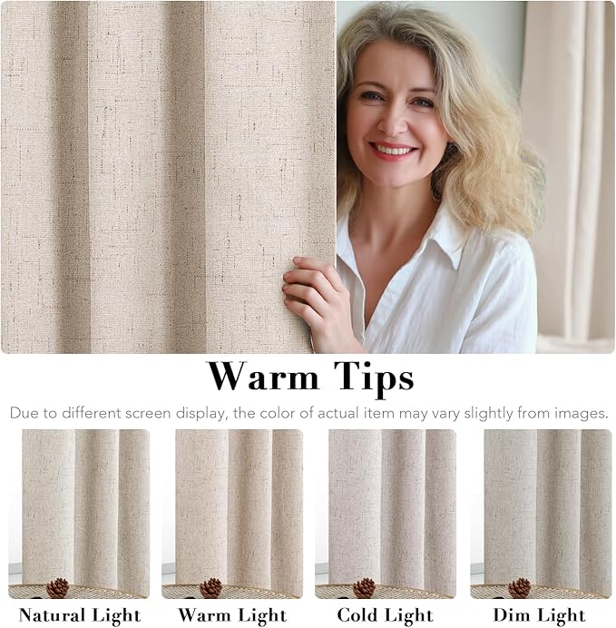 H.VERSAILTEX Linen Blackout Curtain Durable Thick Textured Linen Look 100% Blackout Patio Door Curtain Anti Rust Grommet Extra Wide Sliding Door Curtain Panel, W100 x L84 inch - Natural - Image 6