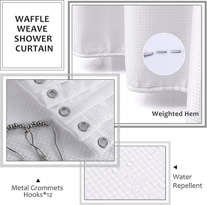 Resin White Bathroom Set, White Bathroom Accessories Set with Shower Curtain, Bath Towel Set, Natural Loofah Sponge, Soap Dispenser, Toothbrush Holder, Bathroom Tumbler and Tray for Bathroom - Image 4