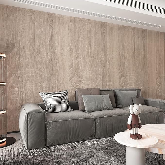 Light Wood Contact Paper Peel and Stick Oak Wood Wallpaper 23.6"x78.74" Brown Gray Textured Wood Grain Contact Paper for Countertops Kitchen Cabinets Waterproof Self Adhesive Furniture Wood Vinyl Wrap - Image 2