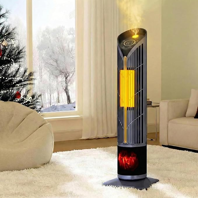 Auertech Space Heater with Humidifier & LED Light, 3 in 1 Portable Electric Heater with 3D Flame, Oscillating Room Heaters with Eco Mode, 28.5" Tower Heaters for Indoor Use Large Room, Office, Bedroom by Auertech
