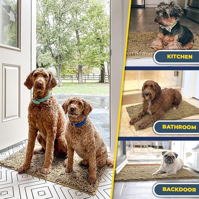 Muddy Mat® Pack of 3 Highly Absorbent Microfiber Dog Door Mat and Pet Rug, Non Slip Thick Washable Area Mat Soft Chenille for Kitchen Bathroom Bedroom and Outdoor - Beige Small, Medium & Large - Image 7