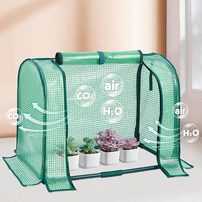 Mini Greenhouse Indoor, Tabletop Garden Nursery Plant Cover Tent Humidity Domes for Home Gardening Germination and Seedling Propagation, 23x12x16.5 Inches, Green Cover - Image 6