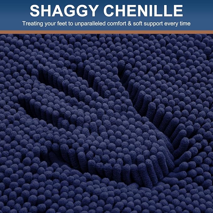 Smiry Luxury Chenille Bathroom Rugs 30x20, Extra Soft and Absorbent Shaggy Bath Mat, Machine Washable, Non-Slip Plush Carpet Runner for Tub, Shower, and Floor, Home Decor Accessories, Navy Blue - Image 3