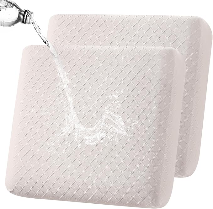 Fuloon Waterproof Seat Cushion Covers 2 PCS, Stretch Sofa Cushion Slipcovers Couch Covers Solid Washable Furniture Protector Suitable for Armchair Loveseat Sofa (Pale Beige) by Fuloon
