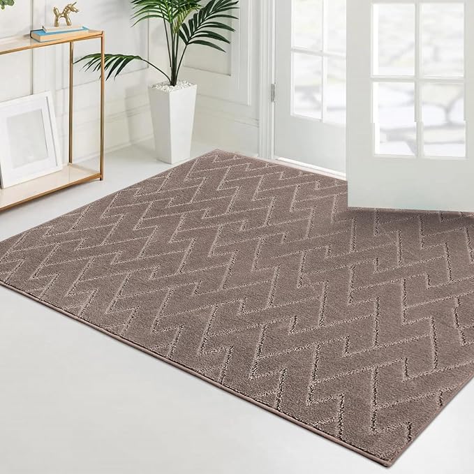 PURRUGS Easy Care Area Rug 4ft x 6ft, Non-Slip Machine Washable Entry Rug, Stain Resistant Accent Rug for Hallway, Bedroom, Living Room and Mudroom, Grayish Brown - Image 3