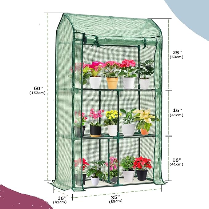 Mini Greenhouse for Indoor Outdoor, Small Plastic Plant Green House Rack Stand Portable Greenhouses with Durable PE Cover for Seedling 60 "x 35"x 16",20 Pcs T-Type Plant Tags Include（PLGH4053G） - Image 2