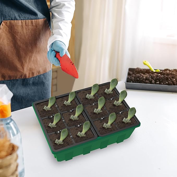 Gardzen 10-Set Garden Propagator Set, Black Seed Tray Kits with 120-Cell, Seed Starter Trays with Dome and Green Base 6.6" x 4.5" (12-Cell Per Tray) - Image 7