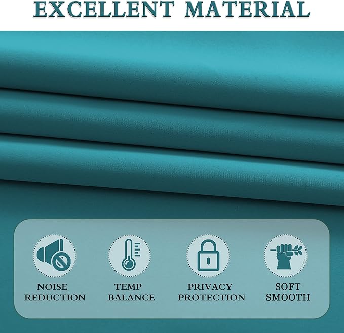 DONREN Teal Room Darkening Curtain Panels for Bedroom - Thermal Insulated Room Darkening Rod Pocket Drapes for Living Room (W 52 x L 63 Inch,2 Panels) - Image 4