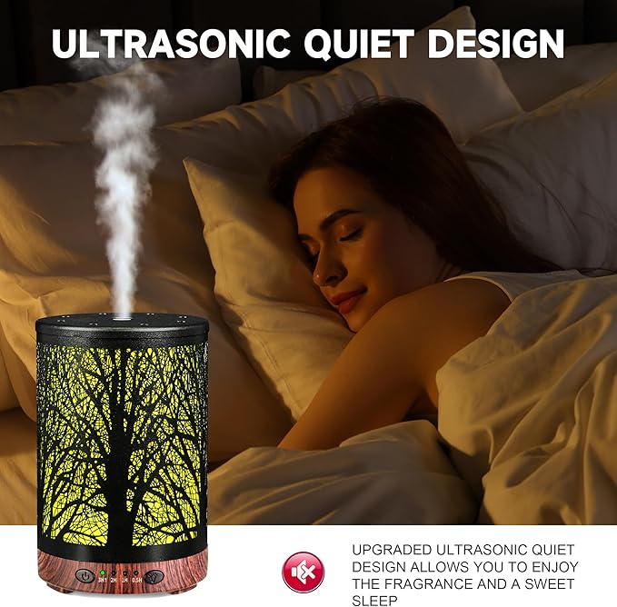 Essential Oil Diffuser 120ML Metal Aromatherapy Diffuser with Timer, Cool Mist Humidifier with Auto Shut-Off & 7 Color Lights for Home Office Spa (Tree) - Image 4