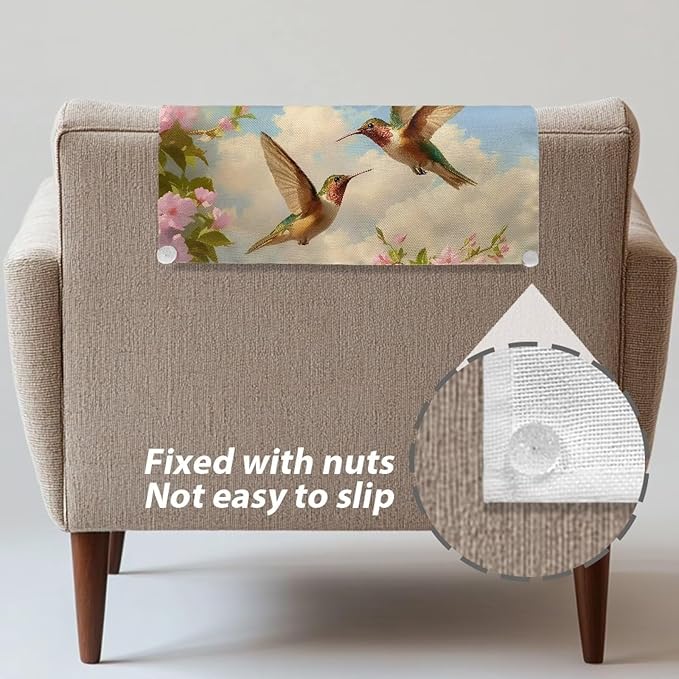 Hummingbird Headrest Cover for Recliner Non-Slip Peach Flower Furniture Slipcover Washable Fabric Headrest Protector Couch Recliner Headrest Cover Fashion Home Festival Decor - Image 6