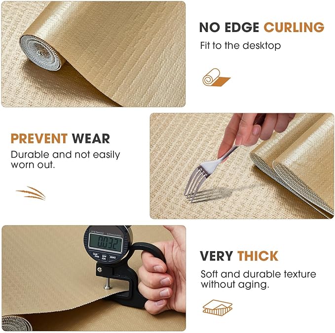 Drawer and Shelf Liner, Non-Slip Kitchen Cabinet Liners Non-Adhesive Thick Strong Grip Waterproof Washable Mats Protect Dresser Shelves Cupboard Bathroom Cabinets, Beige, 18 in X 10 FT - Image 6