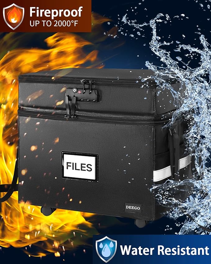DEEGO Rolling File Box, Fireproof Document Box with Wheels Multi-Layer Water-Resistant File Organizer Portable file Cabinet Document Safe filing box for Home Office for Hanging Letter/Legal Folder - Image 3