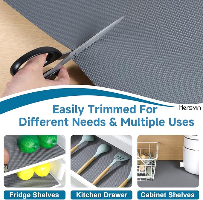 Hersvin Shelf Liners 16 in x 20 ft Thickened EVA Drawer Mats, Non-Adhesive Cupboard Pad, Kitchen Cabinet Lining Fridge Cushion (Gray Diamond, 40.7x610cm) - Image 5