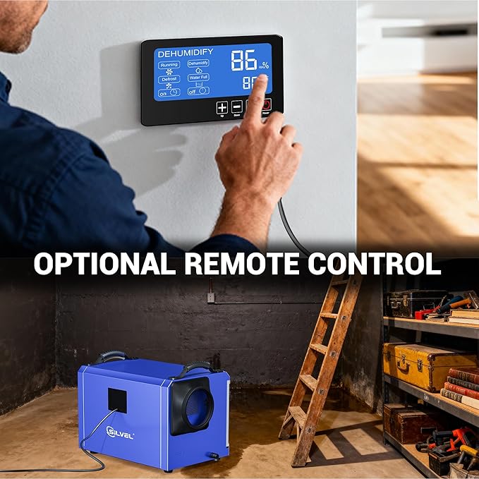 SILVEL 145 Pint Dehumidifier with Drain Hose, Commercial Compact Dehumidifier for Crawl Spaces, Basements, Industry Water Damage Unit, Large Capacity, Portable, Up to 6000 Sq.Ft, Blue - Image 6