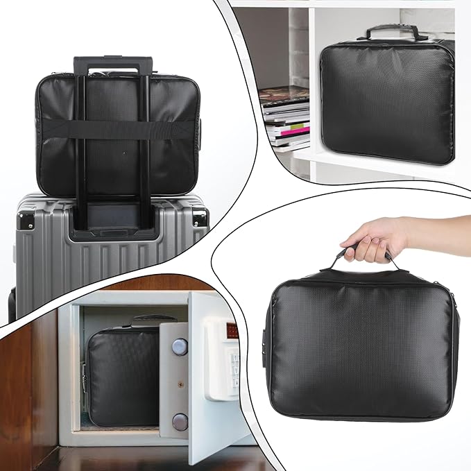 Fireproof Document Box with Lock, Waterproof File Organizer Portable Travel Safe Storage Black Insulated Document Holder for Important Documents Passport Certificates Money U Disk Cards - Image 7