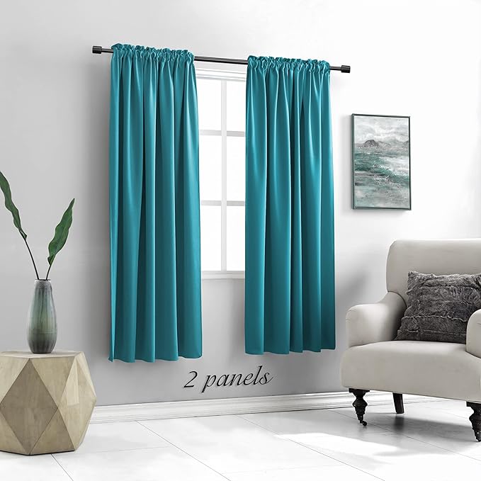 DONREN Teal Room Darkening Curtain Panels for Bedroom - Thermal Insulated Room Darkening Rod Pocket Drapes for Living Room (W 52 x L 63 Inch,2 Panels) - Image 2