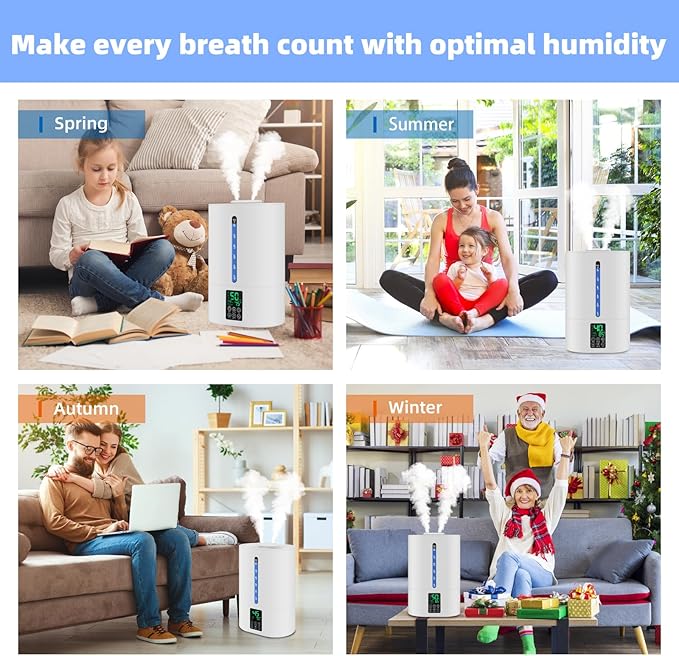 6L Humidifiers for Bedroom Large Room Home, Cool and Warm Humidifier for Baby and Plants Mist Top Fill Desk Humidifiers Essential Oil Diffuser, Quiet with Adjustable Mist,360°Nozzle-White - Image 9