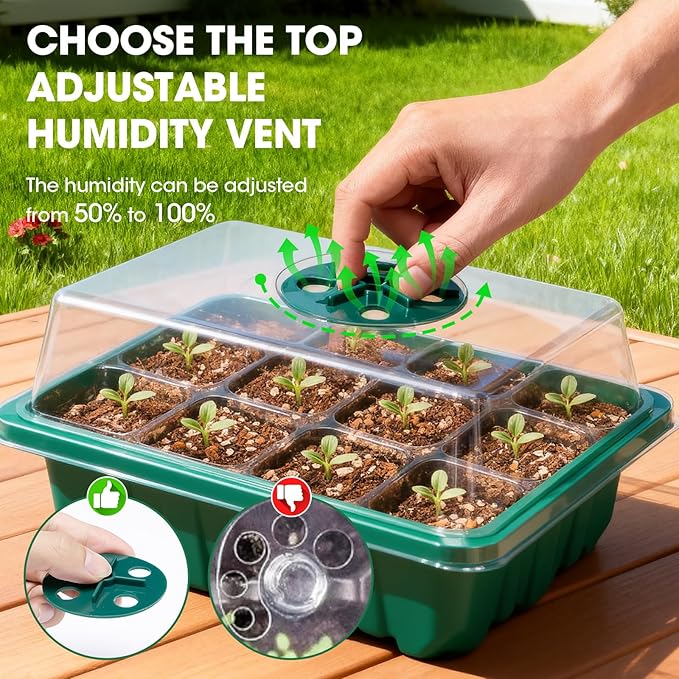 5 Packs Seed Starter Tray with Humidity Dome, Seed Starter Kit with Transparent Drain Hole Base Indoor Greenhouse Mini Propagator for Seeds Growing Starting(60 Cell Trays, Green) - Image 2