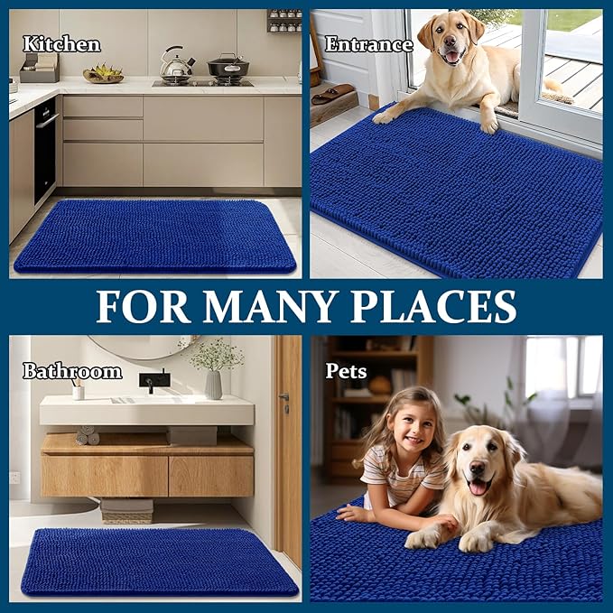 OLANLY Dog Door Mat for Muddy Paws 54x32, Absorbs Moisture and Dirt, Absorbent Non-Slip Washable Doormat, Quick Dry Chenille Mud Mat for Dogs, Entry Indoor Entryway Carpet for Inside Floor, Royal Blue - Image 8