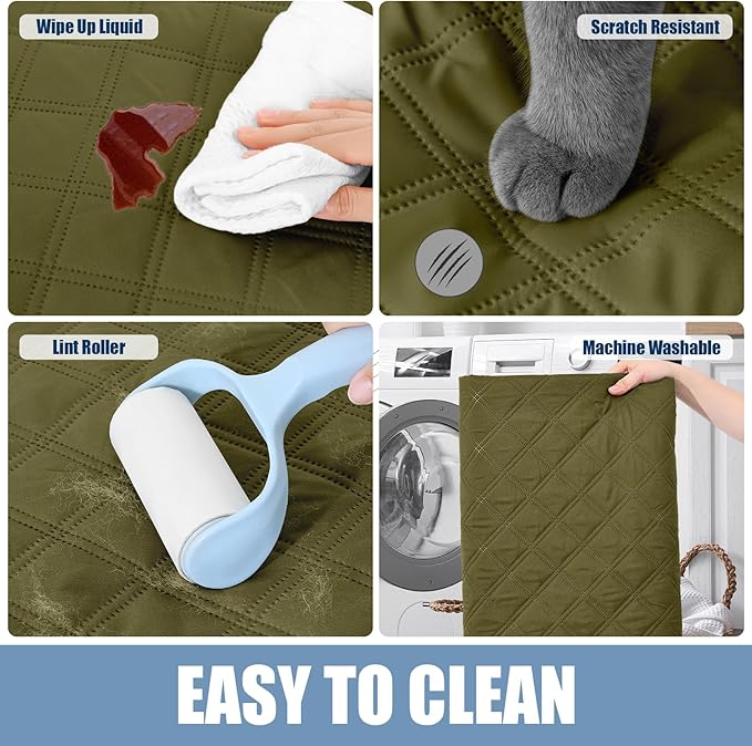 Smiry Waterproof Dog Bed Cover Pet Blanket, Soft Washable Dog Blanket for Furniture Bed Couch Sofa Reversible, Checkered (82"x120", Green/Navy) - Image 5