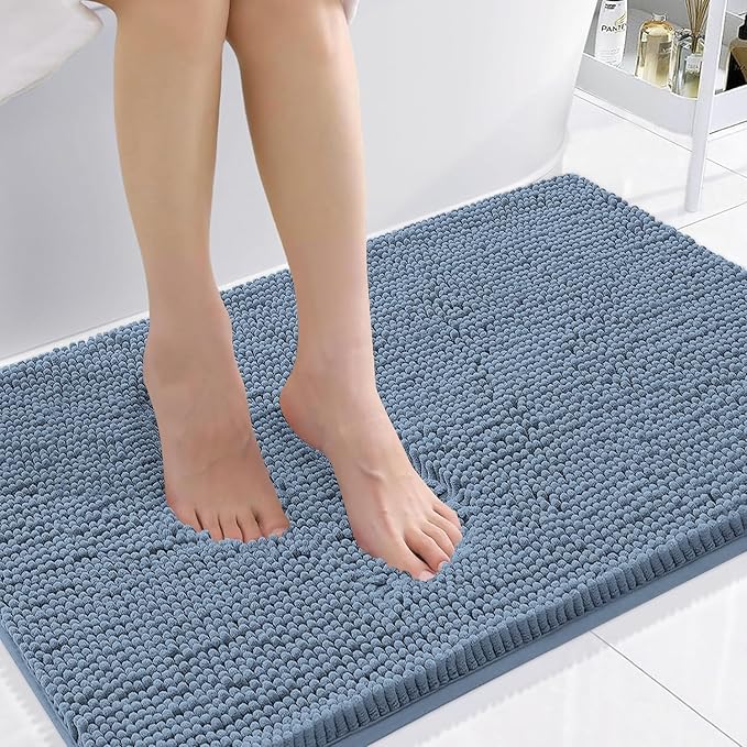 Smiry Luxury Chenille Bathroom Rugs 36x24, Extra Soft and Absorbent Shaggy Bath Mat, Machine Washable, Non-Slip Plush Carpet Runner for Tub, Shower, and Floor, Home Decor Accessories, Grayish Blue by Smiry
