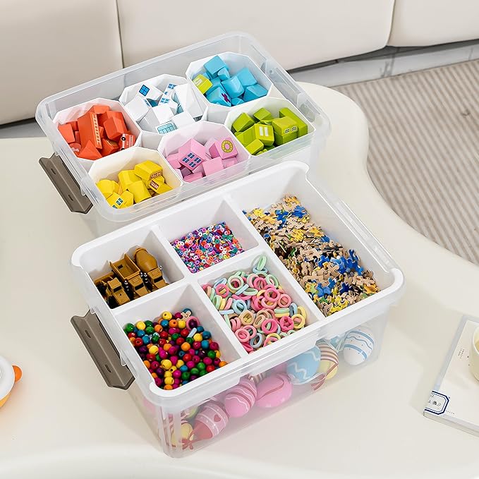Citylife 17 QT Plastic Storage Box with Removable Tray and 6 Detachable Tall Inserts Craft Organizers and Storage Clear Storage Container for Organizing Crayon, Craft, Sewing, Playdoh, 2 Packs - Image 9