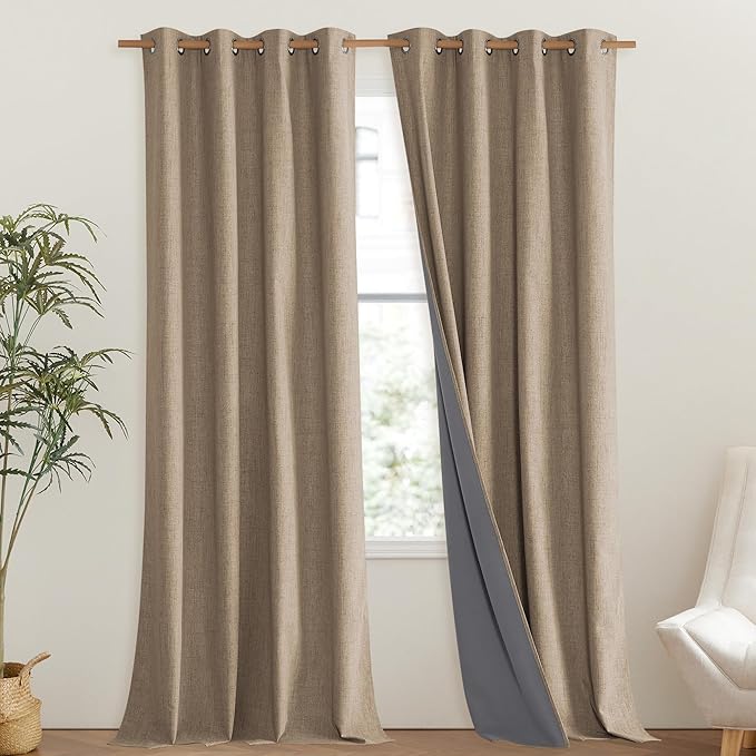 NICETOWN Burlap Vintage Open Linen Weave Flax Thermal Curtains, 100% Blackout Curtains 108" Long for Dining Room, Soundproof Window Treatment Drapes for Hall Room, 52" Wide Per Panel, Set of 2 - Image 2