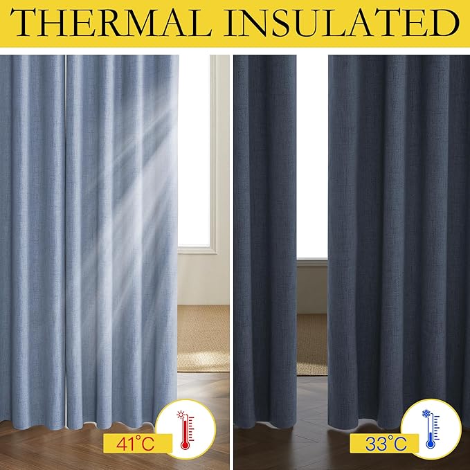 NICETOWN Stone Blue Vintage Linen 100% Blackout Curtains for Dining Room, Thermal Insulated Curtains 45" Long, Noise Reducing Window Treatment Drapes for Kitchen, 42" Wide Per Panel, Set of 2 - Image 3