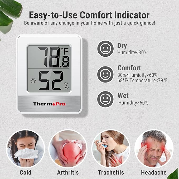 ThermoPro TP49 2 Pieces Digital Hygrometer Indoor Thermometer Humidity Meter Mini Hygrometer Thermometer with Temperature and Humidity Monitor Room Thermometer - Image 3