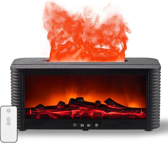 2026 Upgraded 9 Color Flame Fireplace Aroma Essential Oil Diffuser,250ml USB Desktop Noiseless Cool Mist Humidifier with Timer Auto-Off Protection for Home,Office, Gift (Black) by Unknown
