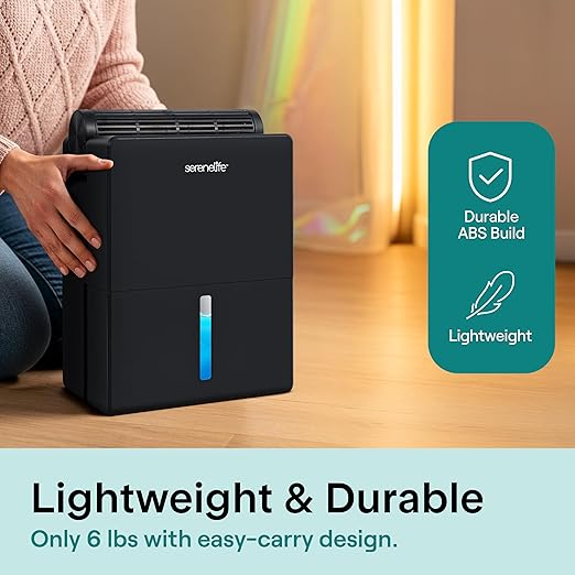 SereneLife Dehumidifiers for Home, 91 Oz Quiet Dehumidifier for Bedroom, Bathroom, Basement with Removable Cylinder For Closet, Timer, Sleep Mode & Smart Humidity Control, Covers 1500 Sq. Ft, Black - Image 6