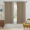 RYB HOME Burlap 100% Blackout Curtains 63 inch Long, Light Blacking & Thermal Insulated Curtains for Nursery/Bedroom/Boys'Room, Back Tab & Rod Pocket Window Treatment, W52 x L63, 2 Panels by RYBHOME