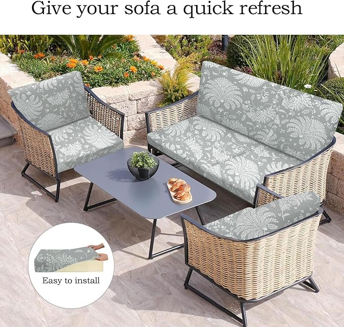Ourdoor Cushion Covers Waterproof Set of 8 Floral Printed Stretch Patio Chair Cushino Covers for Patio Furniture Replacement,Washable Couch Covers for Furniture(Grey) - Image 5