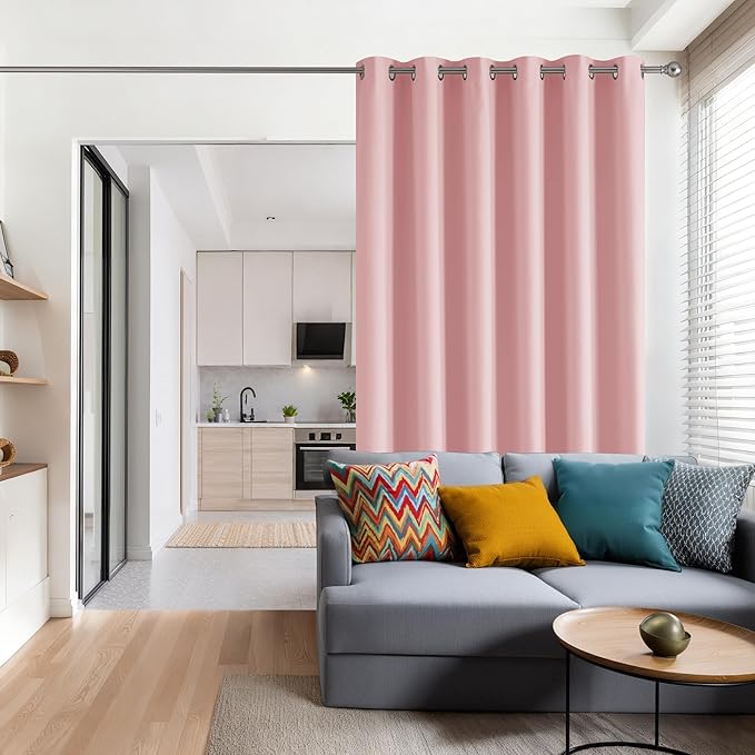 RYB HOME Blackout Thermal Insulated Curtains, Portable Curtain for Sliding Glass Door/Storage/Space Room Divider, Large Window Treatment Room Divider Panel, W80 x L84, Pink, 1 Panel - Image 2