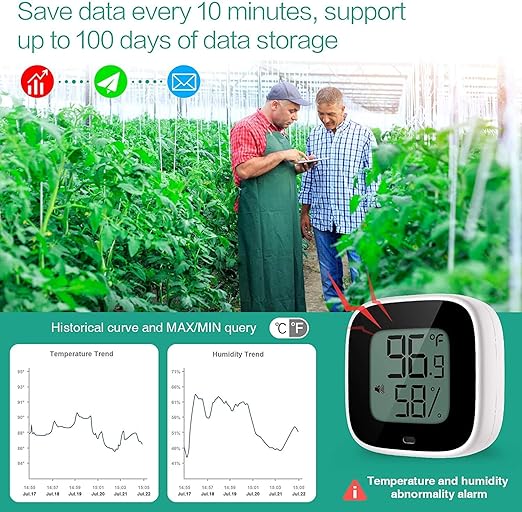 Wireless Thermometer Hygrometer for iPhone/Android, Smart Bluetooth Humidity Temperature Sensor with Alarm and Data Storage for Green House Guitar Camera Storage Humidor Incubator Monitor - Image 4