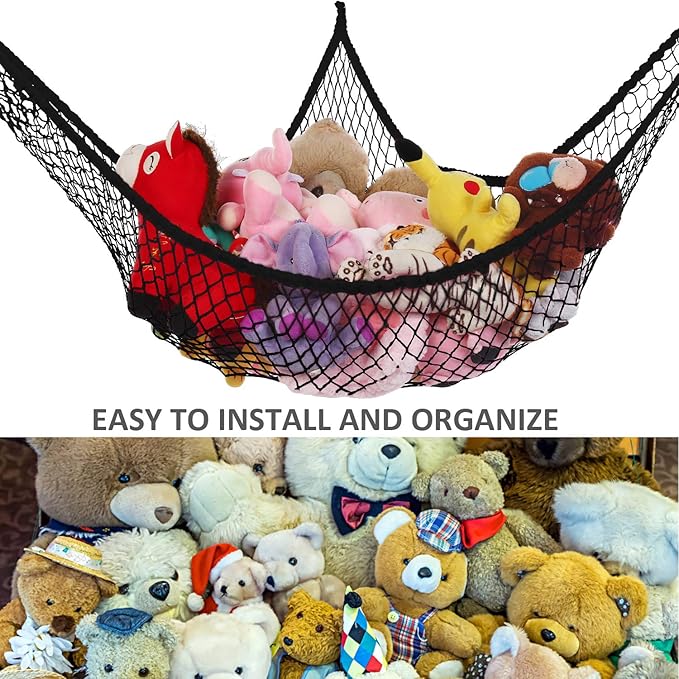 Stuffed Animal Hammock, Jumbo Toy Storage Net 83" Wall Sling Corner Extra Large Kids Children Mesh Toy Net Organizer (Black, 83 Inch) - Image 5
