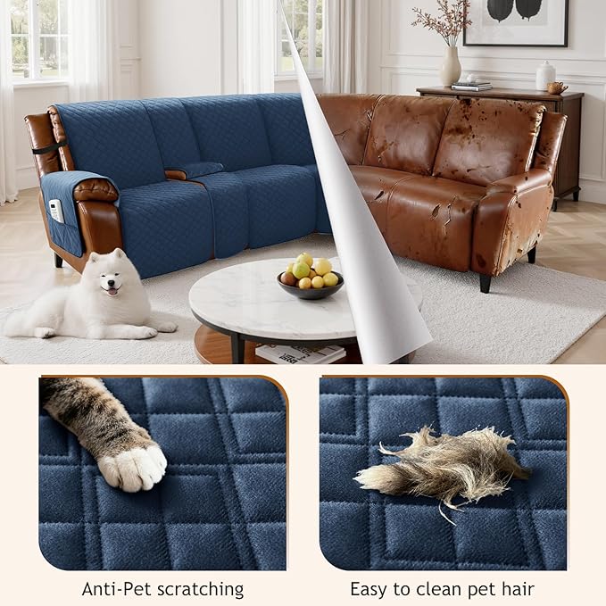 Arfntevss Recliner Sectional Couch Covers for Reclining Sectional L Shape Sofa Cover Non Slip Washable Recliner L Shaped Slipcover Middle Console Protector (1 Console Cover, Dark Blue) - Image 3
